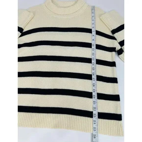 CAARA Cream & Black Striped Turtleneck Sweater Size Medium 100% Cotton - Picture 8 of 10